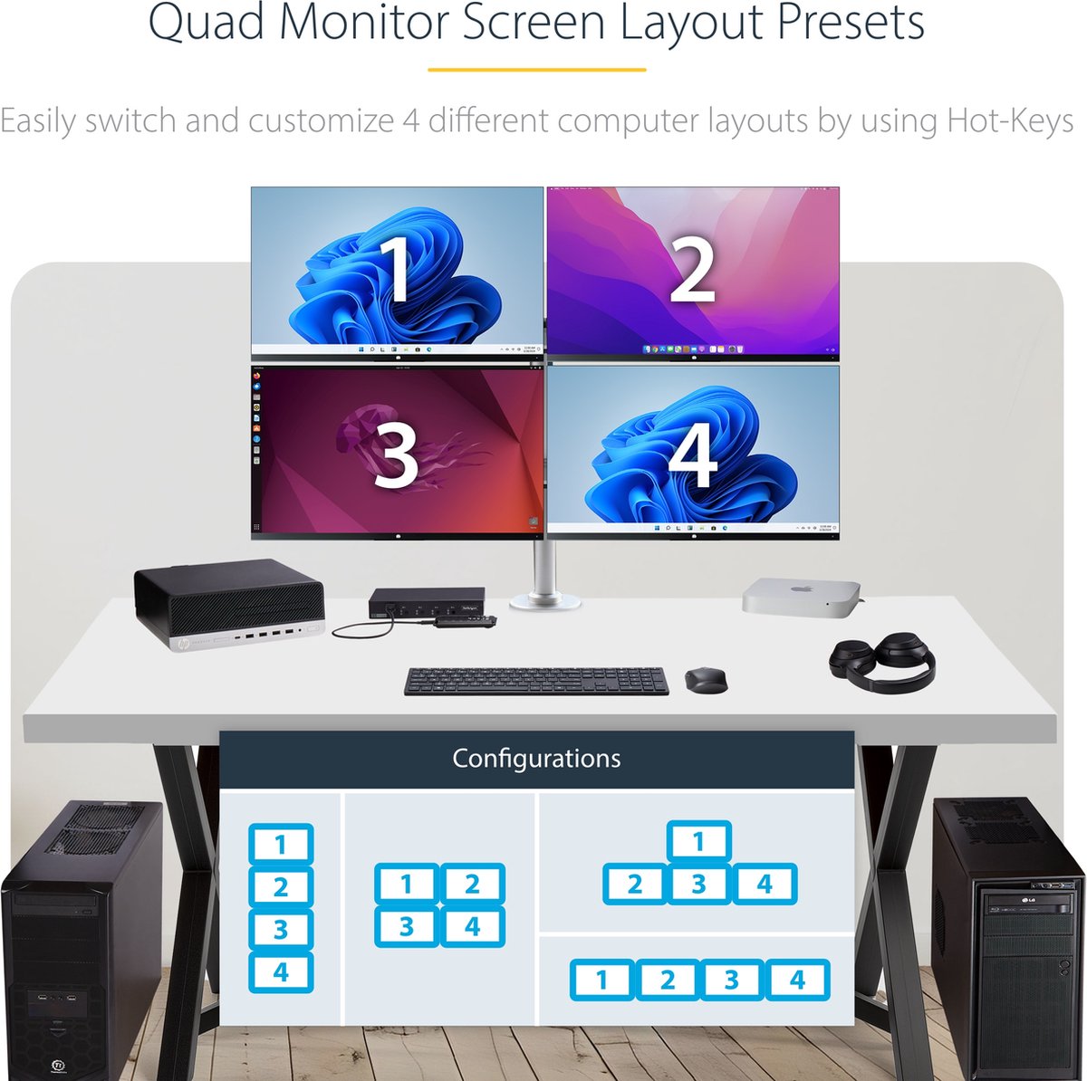StarTech.com 4-Port KM Switch met Mouse Roaming en Audio