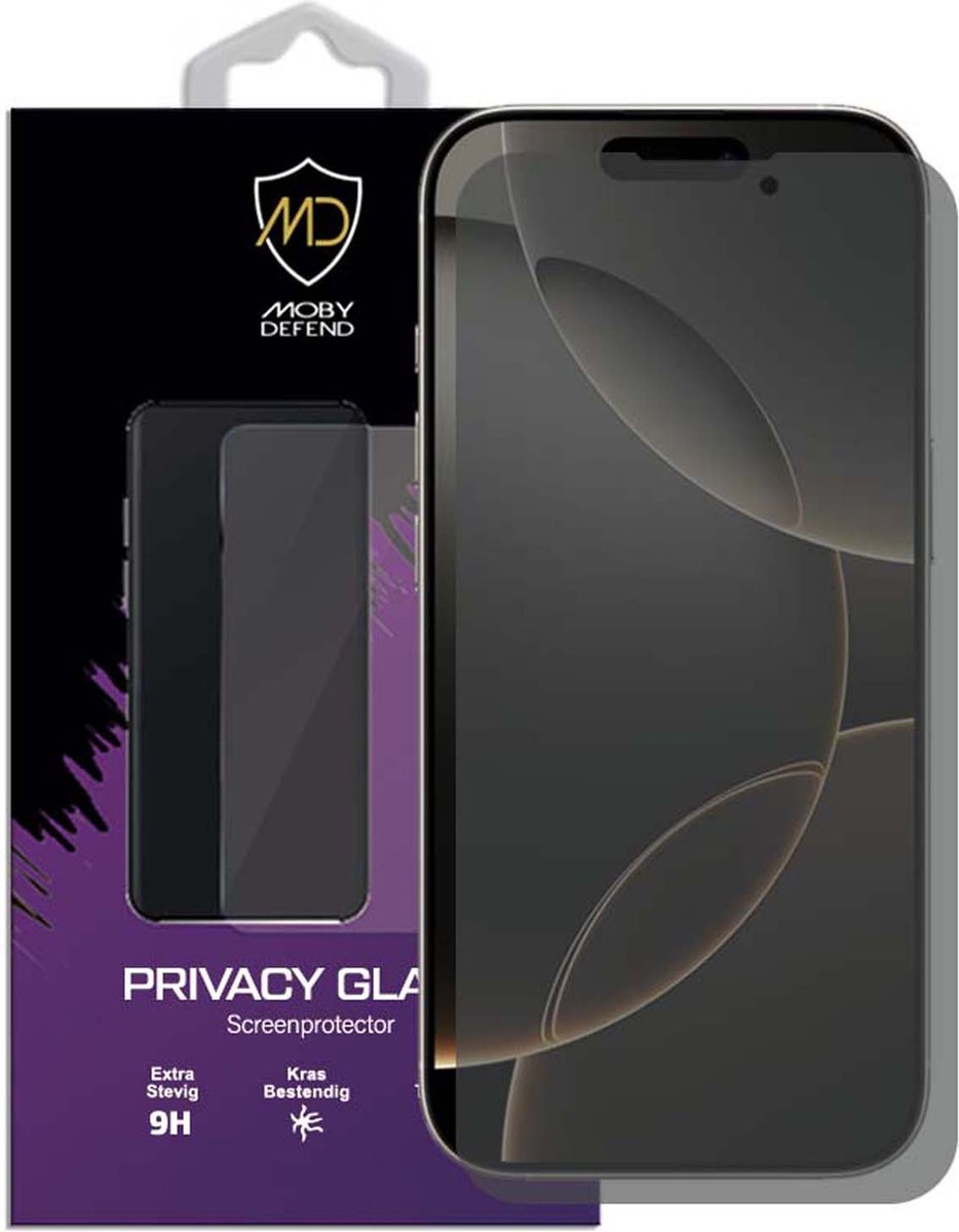 MobyDefend Screenprotector - Geschikt voor iPhone 16 Pro - HD Privacy Glass Screensaver
