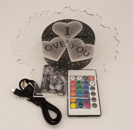 Nachtlamp 'I LOVE YOU' - LED lamp - 3D Illusion - 7 kleuren en 4 effecten - valentijn — afbeelding 5