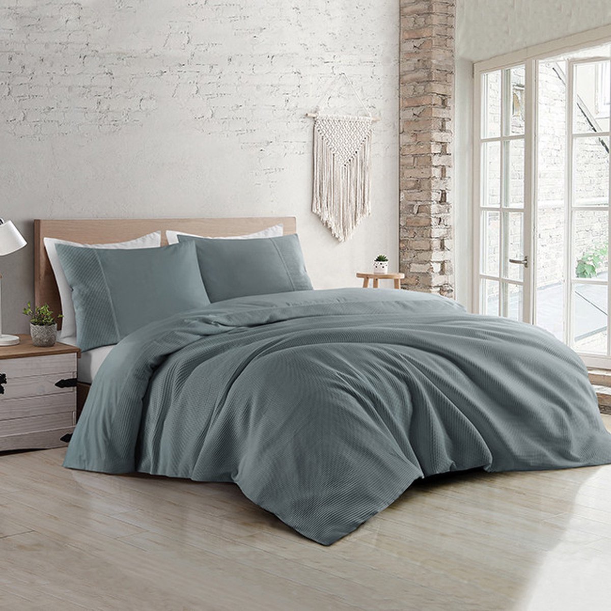 Zavelo DeLuxe Waffle Dekbedovertrek Donkergroen - Lits-jumeaux (240 x 200/220) cm - 100% Percale Katoen - Luxe Dekbedovertrek - Super zacht