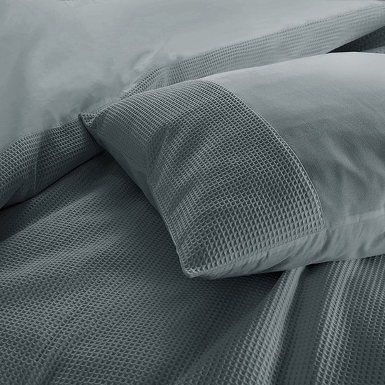 Zavelo DeLuxe Housse de Couette Gaufre Vert Foncé - Twin (240 x 200/220) cm - 100% Percale Katoen - Housse de Couette de Luxe - Super Douce