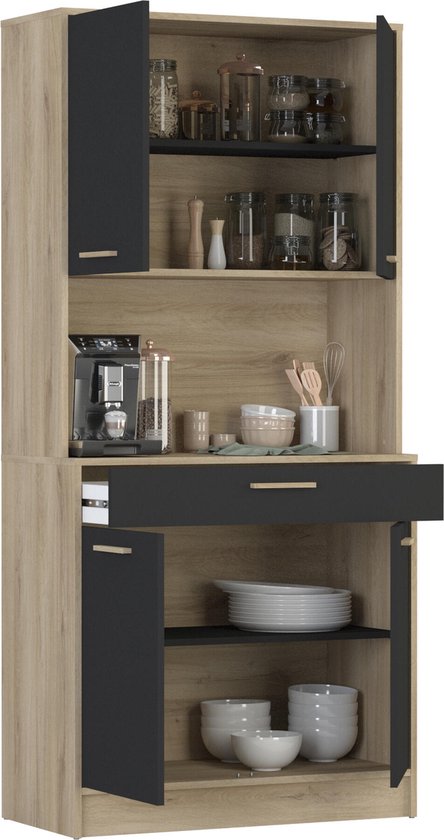Meuble de cuisine Star 176 cm de haut chêne chene et noir
