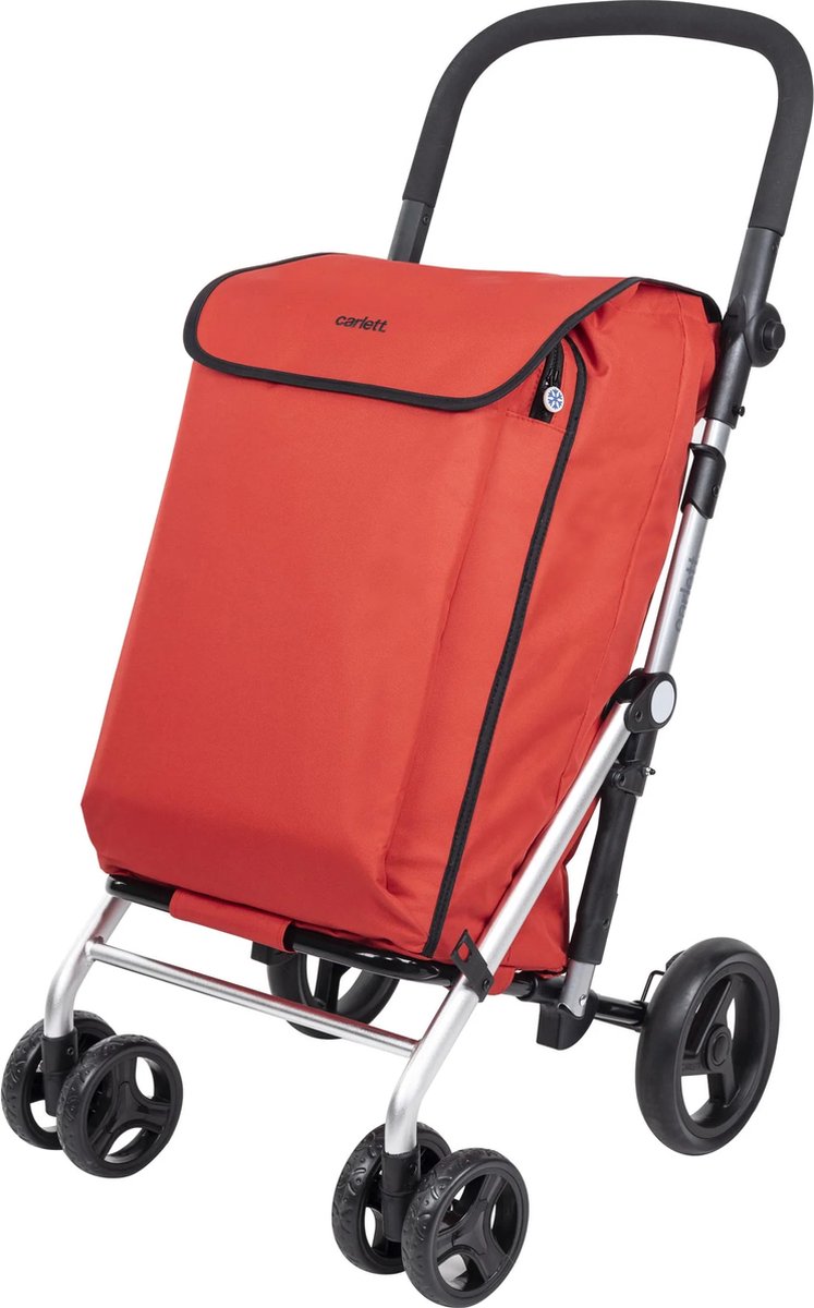 Carlett Lite Family Boodschappentrolley - Tasinhoud 58L - Koelvak 12L - 4 wielen - Lichtgewicht - Opvouwbaar - Rood