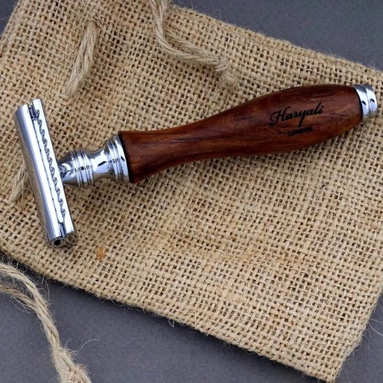 Scheerset voor mannen-DE-veiligheidsscheermes, scheerkwast en scheerstandaard, 3-delige houten scheerset voor mannen Scheren thuis en in de salon