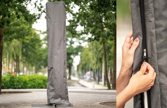 Housse De Parasol Imperméable Avec Zip - Kaki 235x55 Cm - Pour Parasol Déporté (protection Pluie Et UV)
