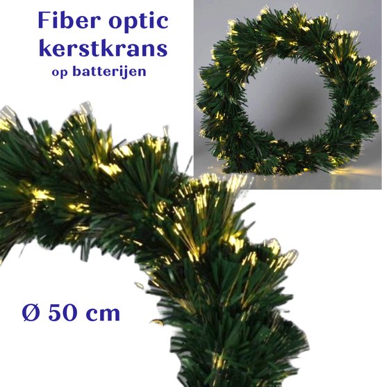 Decoris Kerstkrans - Groen - Warm Wit - Met Timer - 50 Cm