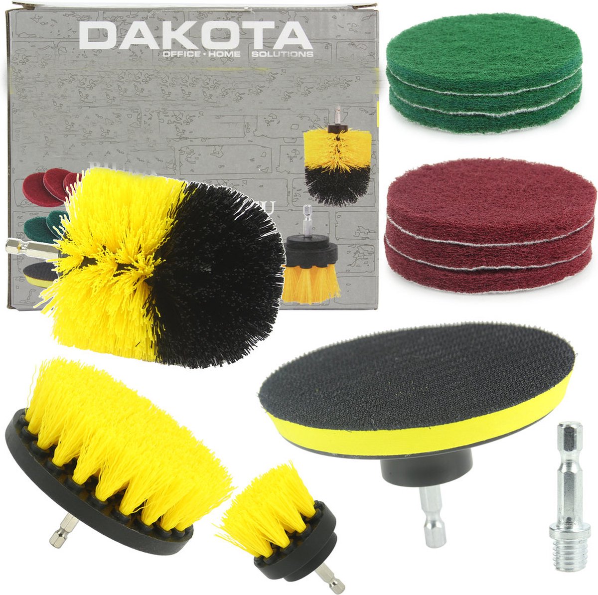 Goedkoopste Borstelset voor Boormachine (medium en zachte reinigingspads 6 delige klittenbandadapter