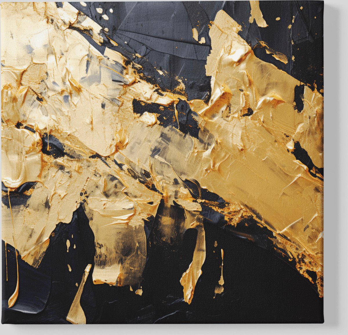 Trendex Global Vierkant Canvas Schilderij - Abstract - Zwart - Goud - 40x40x2 cm