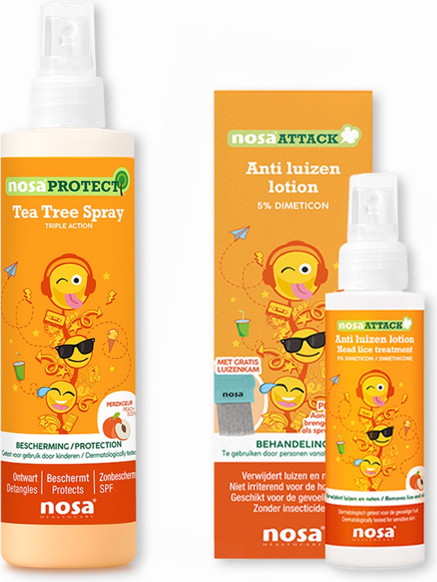 Nosa Attack Anti-Luizen Lotion & Protect Tea Tree Spray Perzik