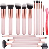 Bol.com BOTC Make Up Kwasten Set - Foundation Kwast - Set van 16 stuks - Brush set - Make up Borstels - Roze aanbieding