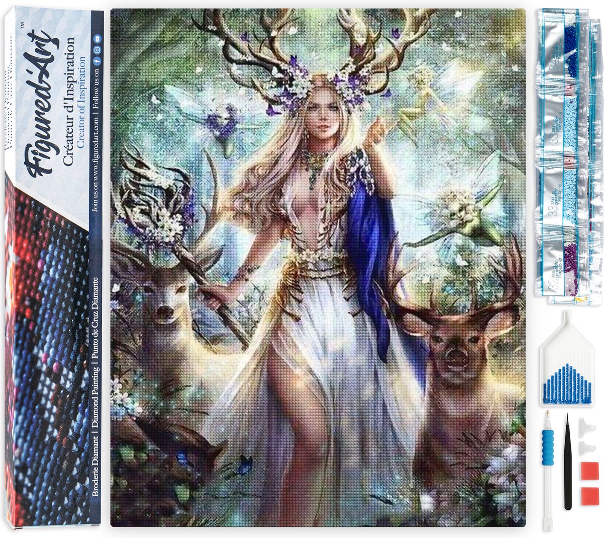 Figured'Art Diamond Painting set Volwassenen 40x50 cm Koningin van rendieren - 5D DIY Art full drill vierkante diamant - Opgerold canvas