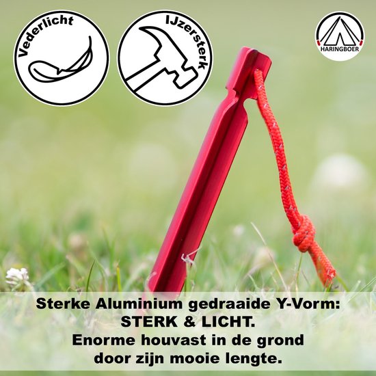 Haringboer® Tentharingen - 20cm Propeller Y haringen - 16 stuks Grondpennen - Lichtgewicht 13 gram per stuk - Aluminium (7000-series) Haringen Tent - Zachte tot Middelharde Ondergrond - Inclusief Trekkoord en Haringzak van Haringboer® — afbeelding 4