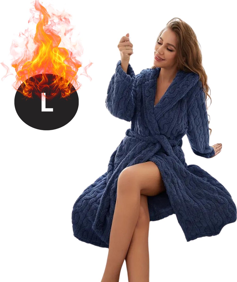 Livano Badjas Dames - Fleece - Katoen - Badstof - Sauna - Hamam - Wafel - Bathrobe - Duster - Ochtendjas - Kimono - Spa - Blauw
