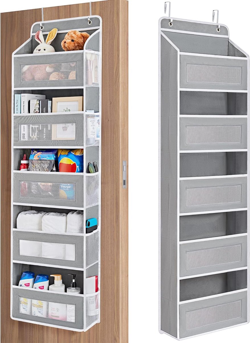 YONO Deur Organizer - 5 Vakken - Hangende Opberger - Deurrek Kast - Opbergzak - Hangrek - Grijs
