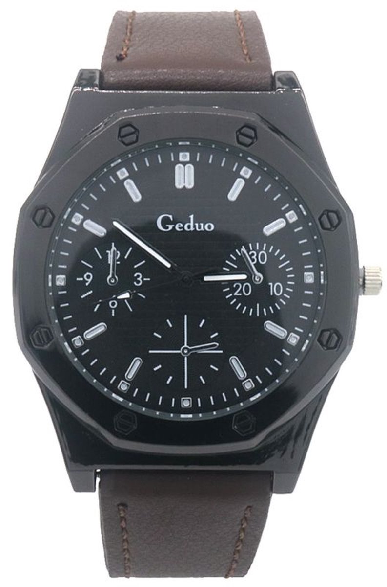 Horloge - accessoire - verstelbaar - gesp - zwart - heren - polshorloge - hip - trendy - tijdloos - chique - feest - feestdagen - verjaardag - cadeau - geschenk- kunstleer