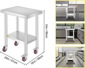 Mygroot - Keukentafel - Rvs Tafel - Keukentafel op wielen - Keuken Werktafel - Bij tafel - Bereiding - Tafel 4 Wielen - Rvs - 30x24 inch - Nutswerkstation