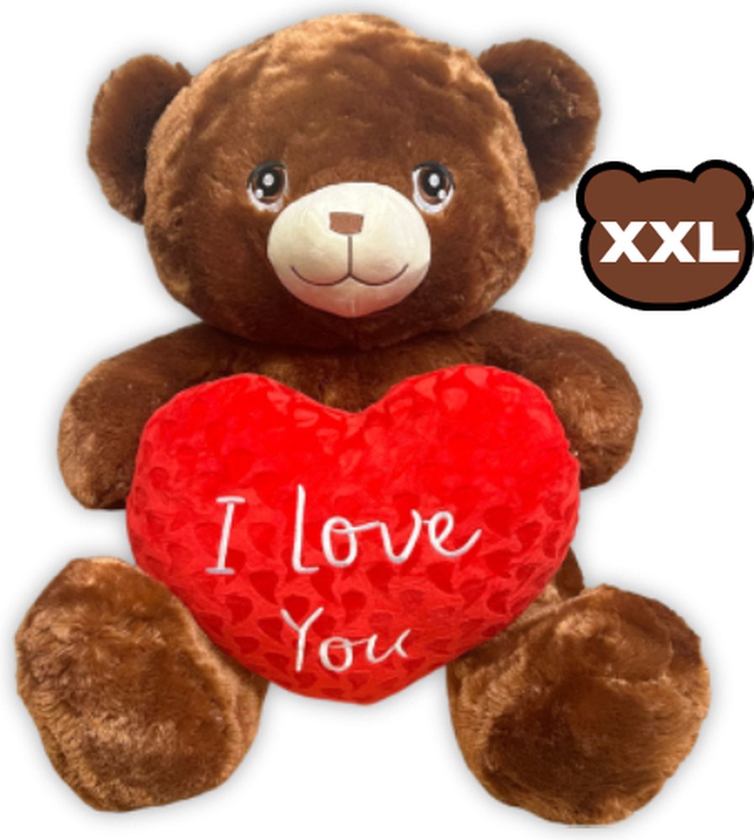 Teddybeer Donkerbruin met Rood Hart “I Love You” Pluche Knuffel XXL 110 cm - Liefde Knuffel Love Knuffels XXL - Beer Beertje Knuffelbeertje Teddybeertje - Valentijnsdag Groot cadeau voor mannen vrouwen - Grote Bear with Heart Plush