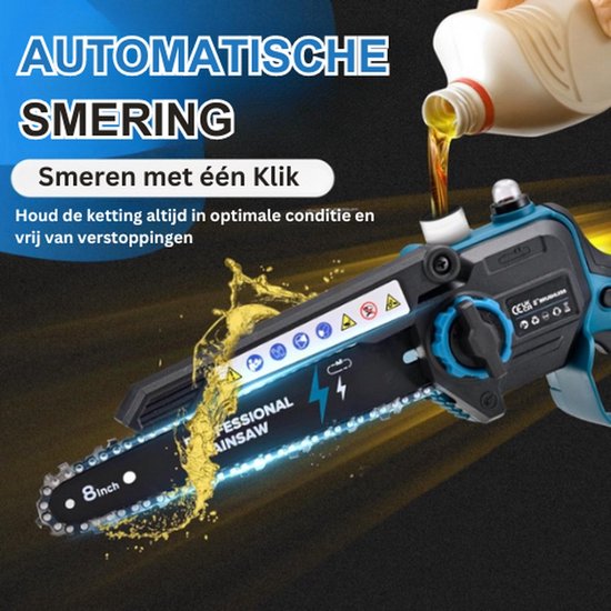 Professionele Mini Kettingzaag - Met Accu - Electrisch - Complete Set - 8000mAh Batterij - Multifunctioneel Gebruik - 1200W - Blauw van Pro — afbeelding 3
