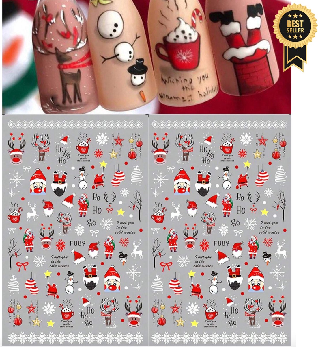 Goedkoopste GUAPÀ® Nail Art Nagelstickers | Nagel Stickers Kerst | Nail Art 3D Stickers | Nagelstickers Kinderen | Nail Art Stempel | 2 velletjes Kerst Rood Wit Nagels Stickers