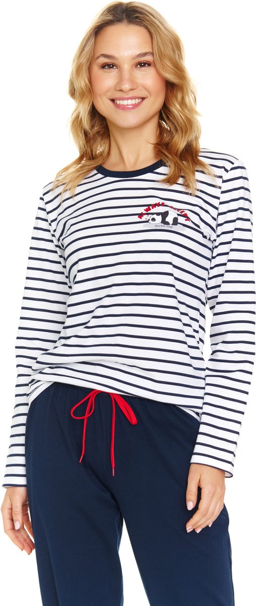 Doctor Nap Dames Pyjama Lange Mouw Lange Broek Winter Kerst Matching Gezin Familie Always Sleepy Marine PM.7114 36 / Wit