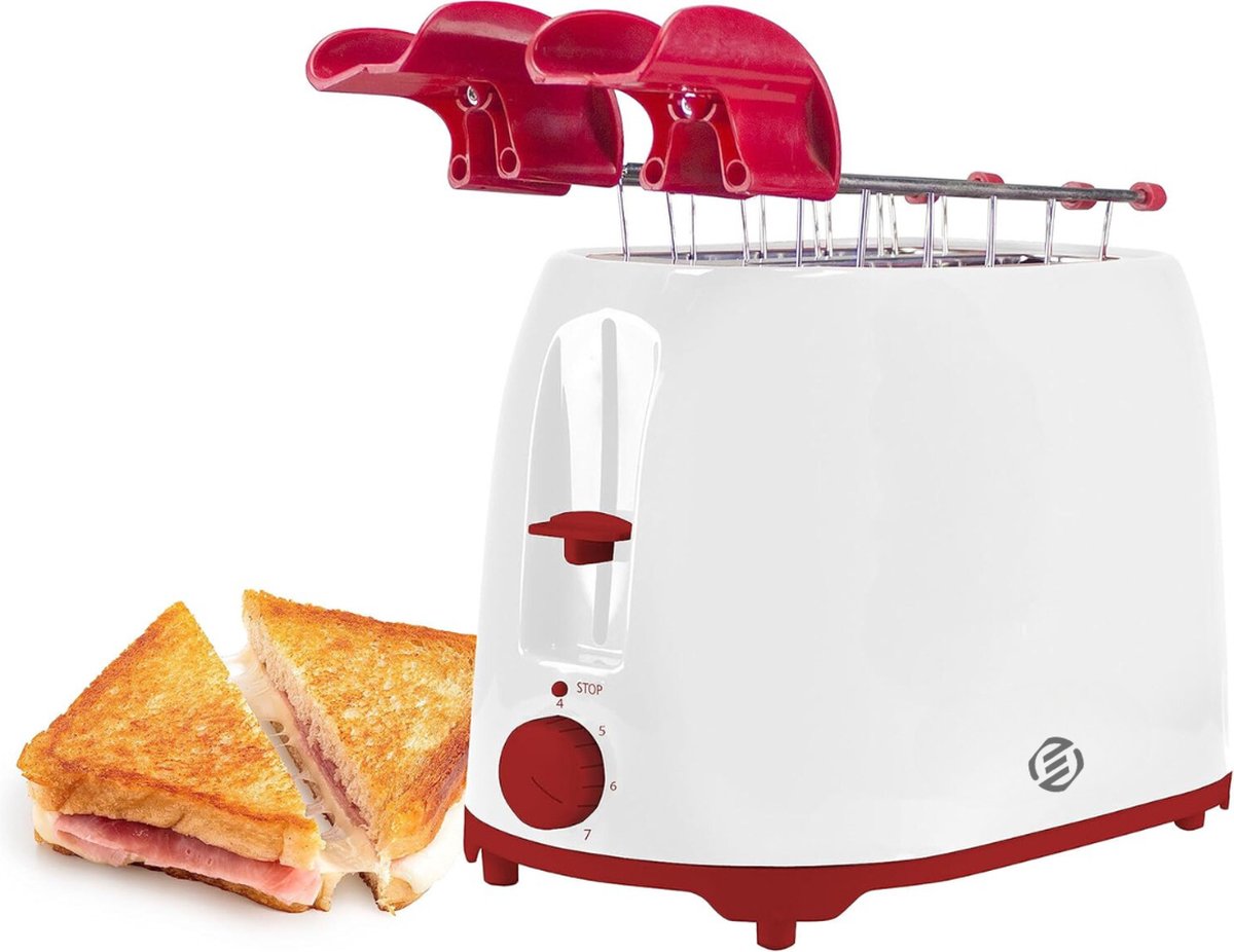 Equivera Broodrooster met Tostiklemmen - Meerdere Warmteniveaus - Toaster - Brede Sleuven - Retro Toaster - Croque Monsieur