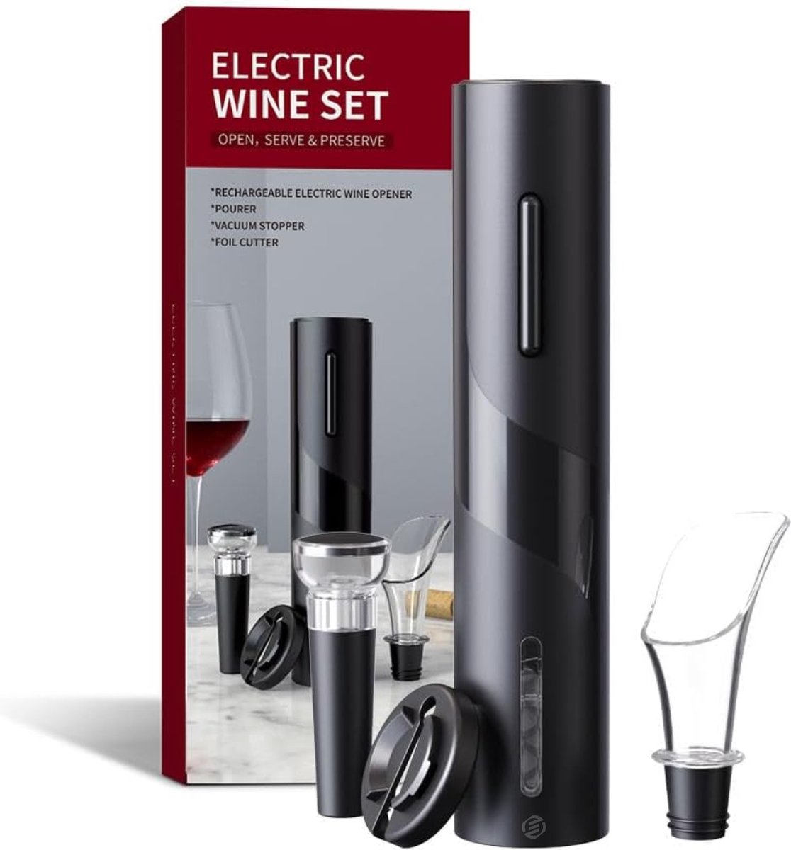 Equivera Elektrische Kurkentrekker Set - Automatische Wijnopener - Wijn Accessoires - Flessenopener - Cadeautip - Premium