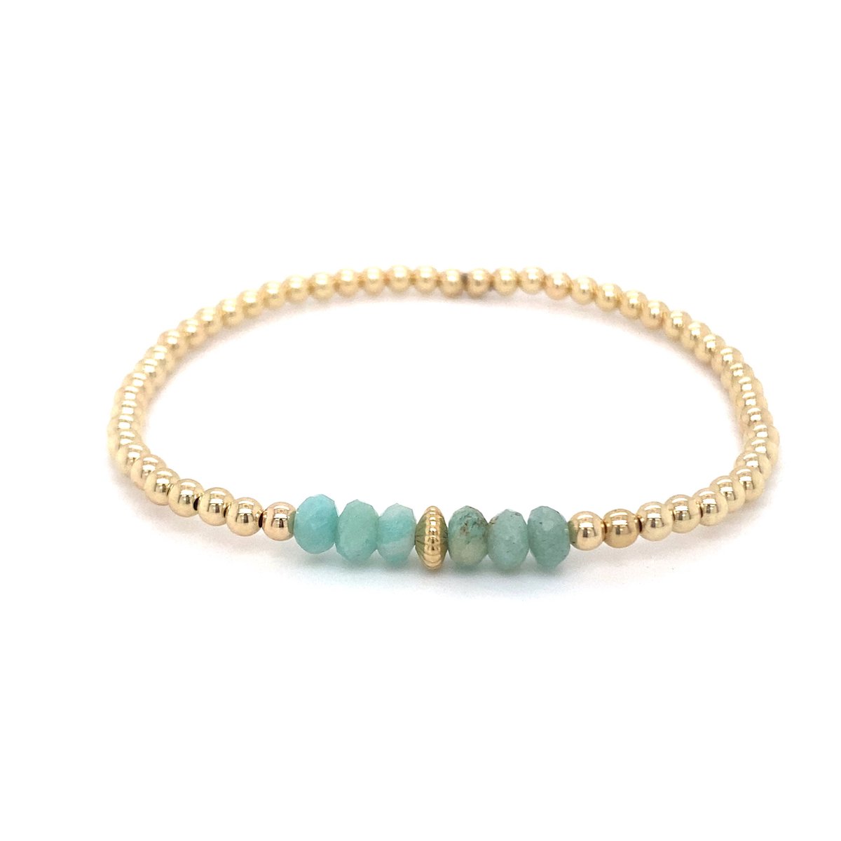 Pat's Jewels Armband Dames - Elastiek Armband - Gouden Bolletjes - Edelsteen - Turquoise - Amazoniet