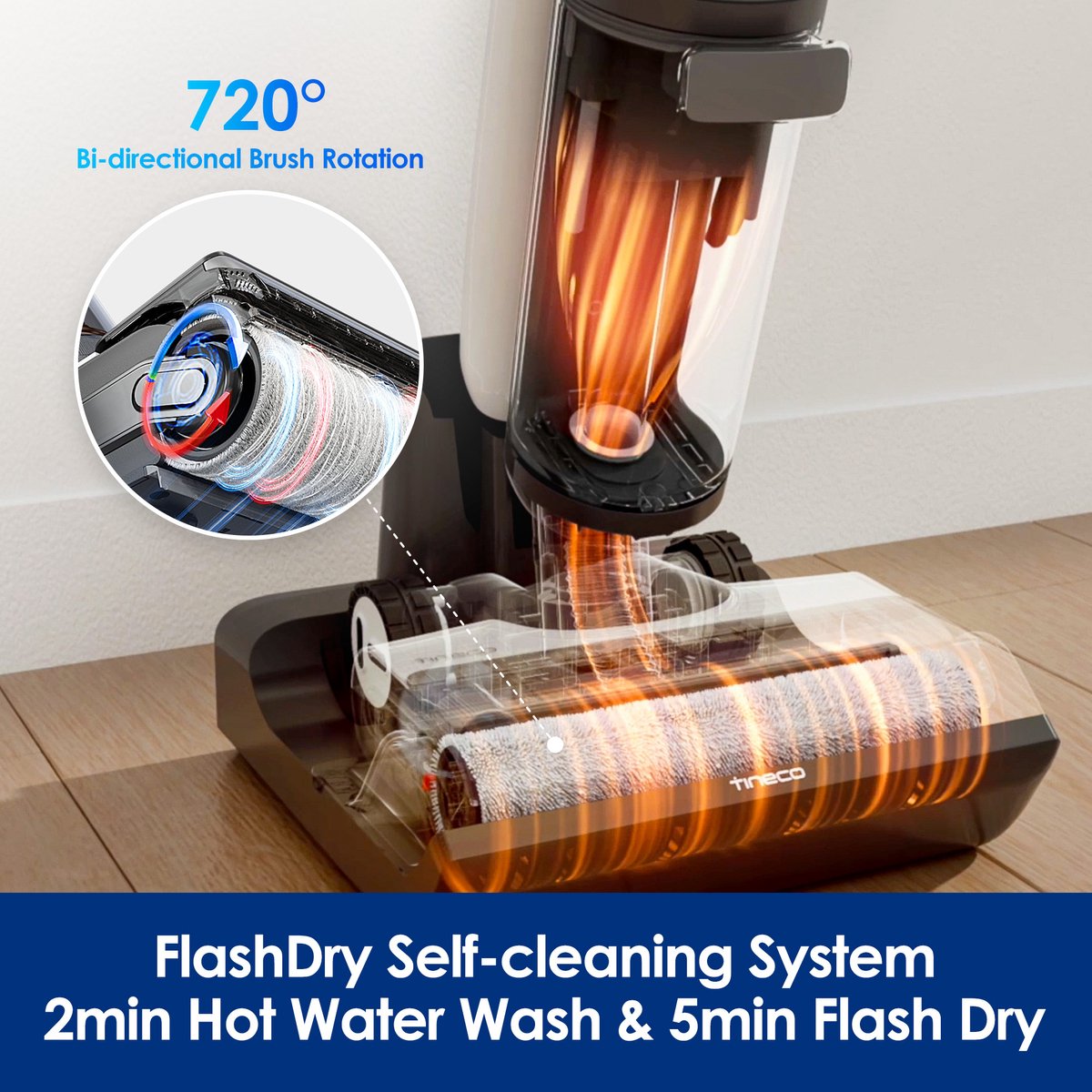 Tineco Floor One S7 Flashdry Pet - Vloerreiniger - draadloos - Stofzuigt en dweilt en droogt harde vloeren tegelijkertijd - 40 min accuduur – foto 4