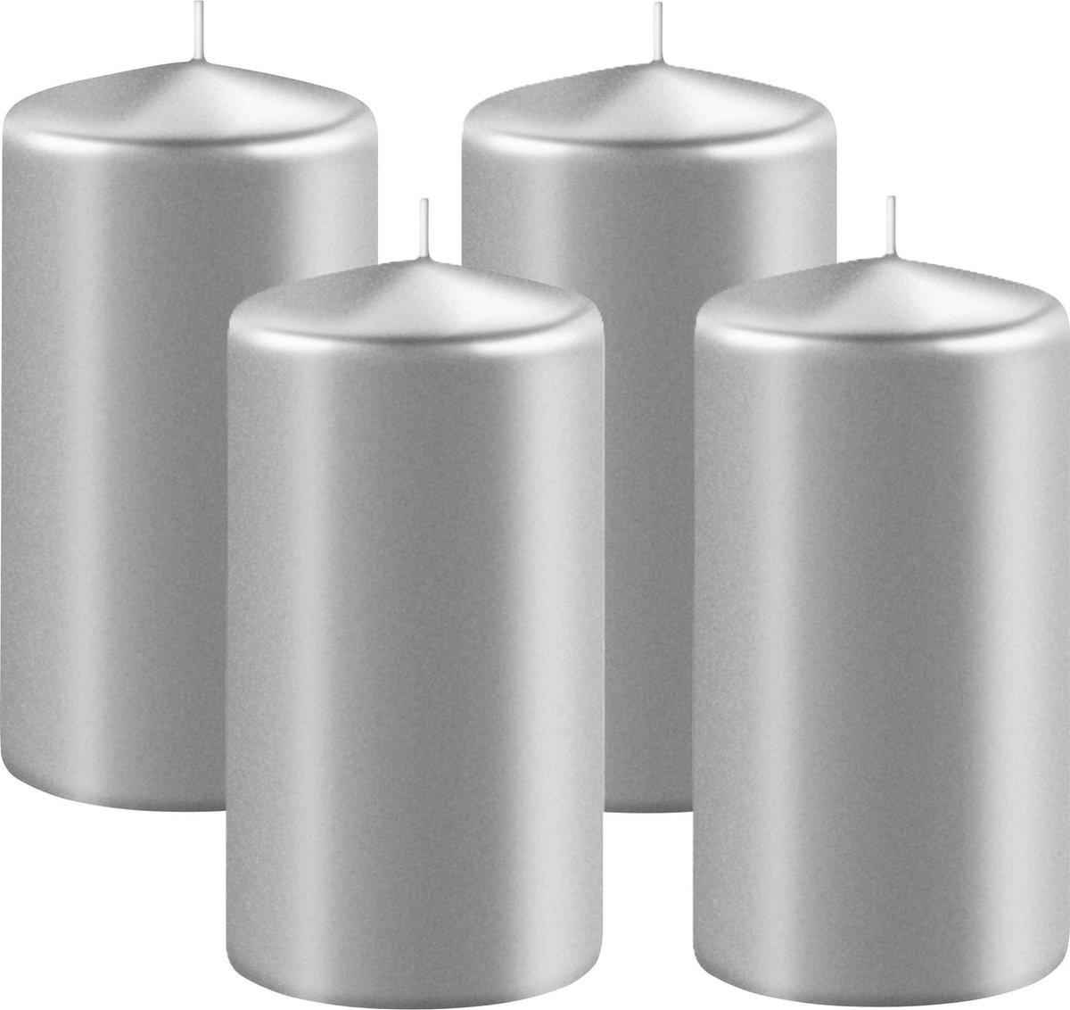 Enlightening Candles Cilinderkaars/stompkaars - 4x - zilver - D6 x H10 cm - 36 branduren - Dikke kaarsen - Voor kandelaar of plateau