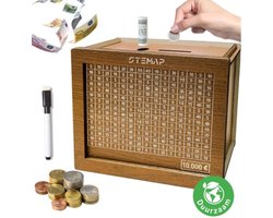Stemap® Spaarpot volwassenen | Spaarpot | Milieubewust | Spaarpotten | Sparen met een doel | Van hout | Tot €10000 | Herbruikbaar | Jongen & Meisje | Must have voor grote spaarders!