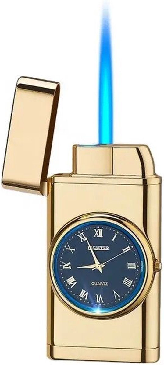 Luxe Aansteker - Gouden Aansteker - Cadeau voor Vrouw - Cadeau voor Man - Aansteker met Klok - Kerstcadeau - Valentijnscadeau - Moederdag - Vaderdag - Verjaardag - Kerst Geschenk - Windproof - Aansteker Gas - Aanstekers