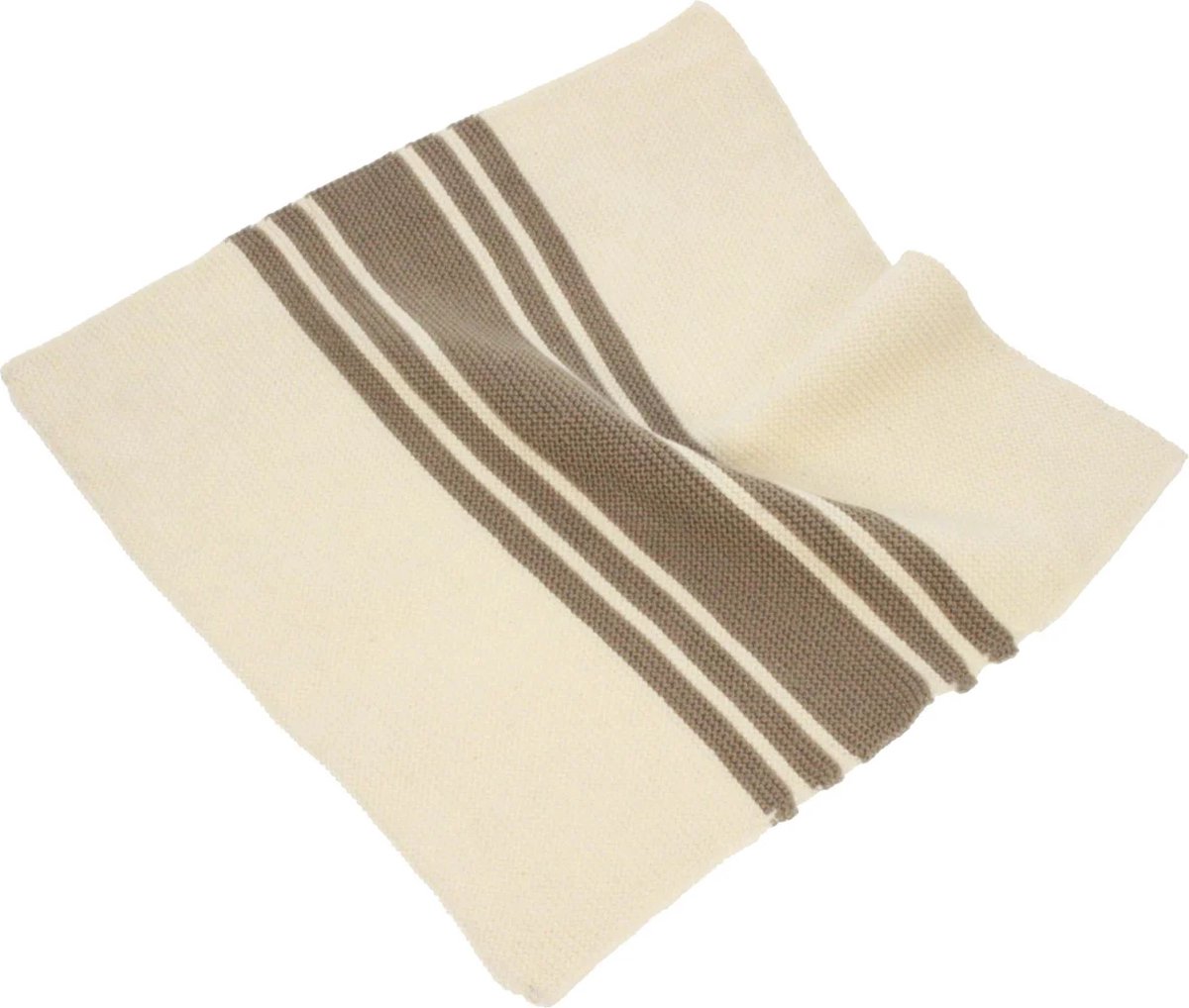 Doekje gebreid crème met bruine strepen 100% katoen 27x27cm