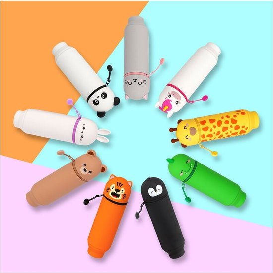 LEGAMI - 2-in-1 etui van zachte siliconen – Kawaii, penhouder, siliconen ritssluiting, pennenzak, potloden, markers, H 18,5 cm, BUNNY