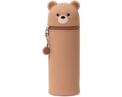 foto van LEGAMI - 2-in-1 etui van zachte siliconen – Kawaii, penhouder, siliconen ritssluiting, pennenzak, potloden, markers, H 18,5 cm, BEER