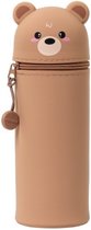LEGAMI - 2-in-1 etui van zachte siliconen – Kawaii, penhouder, siliconen ritssluiting, pennenzak, potloden, markers, H 18,5 cm, BEER