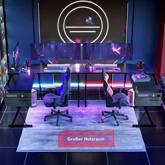 ODK Gaming tafel, gamingbureau hoekbureau voor gamers, bureau L-vorm ODK Gaming tafel, gamingbureau hoekbureau voor gamers, bureau L-vorm
