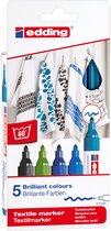 edding 4500 textielstift - zwart, blauw, lichtblauw, lichtgroen and oriëntblauw - 5 stuks - ronde punt 2-3 mm - textielstiften wasmachinebestendig (60°C) om op textiel te tekenen - textielmarker voor volwassenen en kinderen