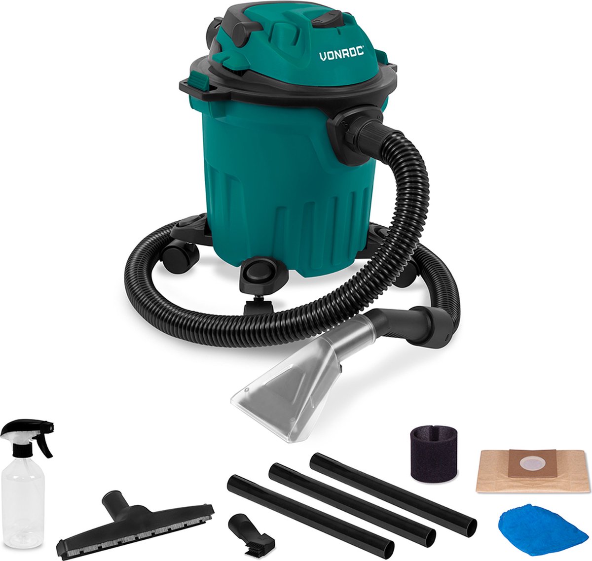 VONROC Vlekkenreiniger 1000W – incl. sprayfles textielzuigmond en vele andere accessoires