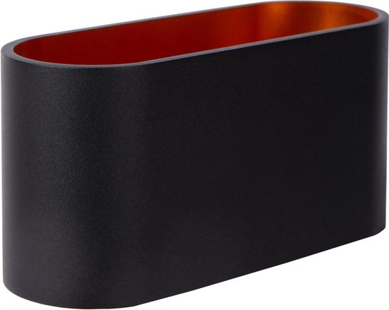 Zwarte XERA wandlamp, ovale vorm, met gouden binnenkant.