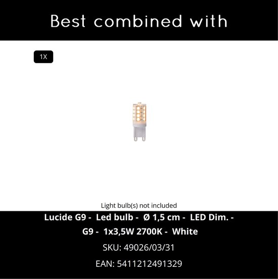 Ledlamp G9, 1,5cm diameter, 3,5W, 2700K warm wit, dimbaar.