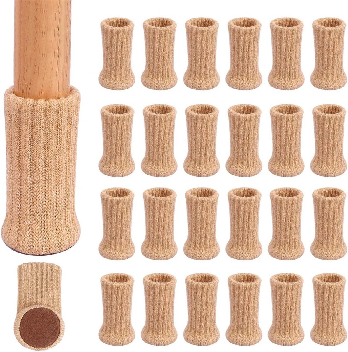 WiseGoods Luxe Set Stoelpoot Beschermers - Meubelpoten Sokken - Meubelpoot Beschermhoes - Hoesjes Meubels - Hoes - Beige - 24stk