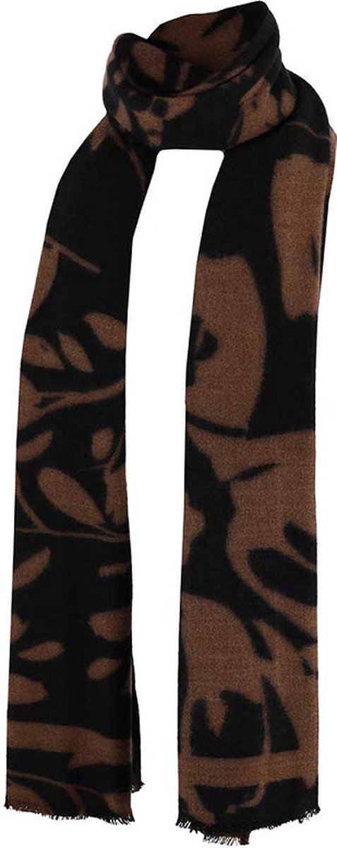 Gebreide Dames Sjaal met Bloemenprint – Bruin/Zwart – Warme Winter Sjaal, Omslagdoek & Stola – Modieuze Dames Accessoire – 50x100 cm
