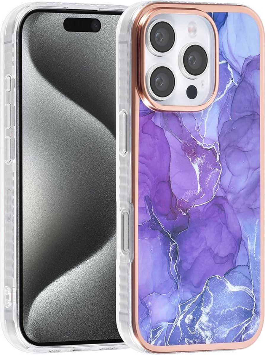 TPU Back Cover hoesje - Marble Paars Print - Geschikt voor: iPhone 16 Pro Max