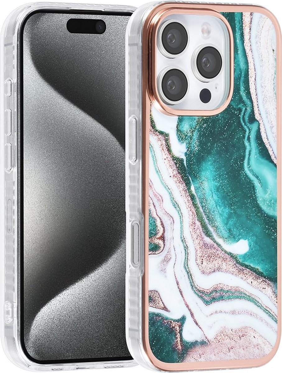 TPU Back Cover hoesje - Marble Groen Print - Geschikt voor: iPhone 16 Pro Max