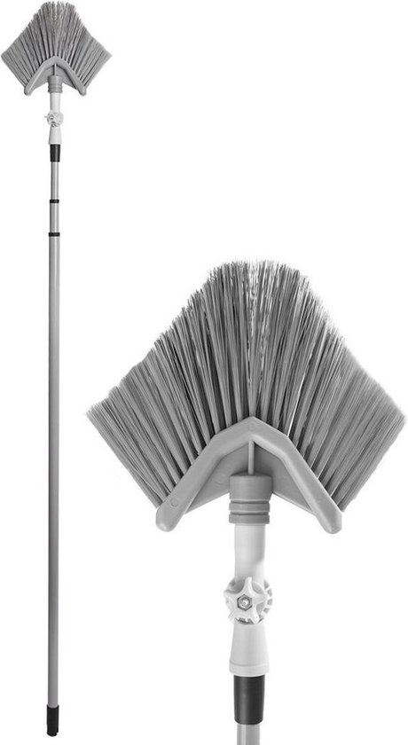 Balai Télescopique pour Poussière et Toiles d'Araignées Brosse Triangulaire 143-324 cm - Manche Télescopique - Brosse - Manche Télescopique