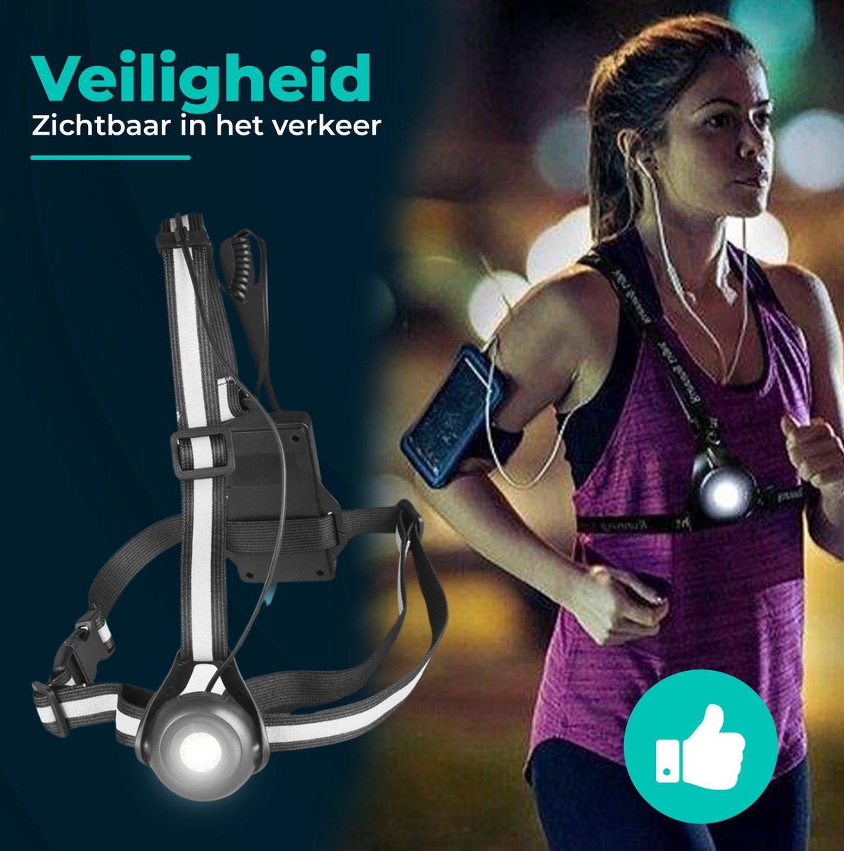 Borstlamp Met Witte Voor- En Achterverlichting – Verstelbare Helderheid, USB-oplaadbaar, Voor Hardlopen, Wandelen En Kamperen