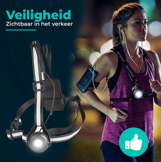 Nince Hardloop verlichting - LED Borstlamp met Achterlicht - USB Oplaadbaar & Verstelbaar - one size