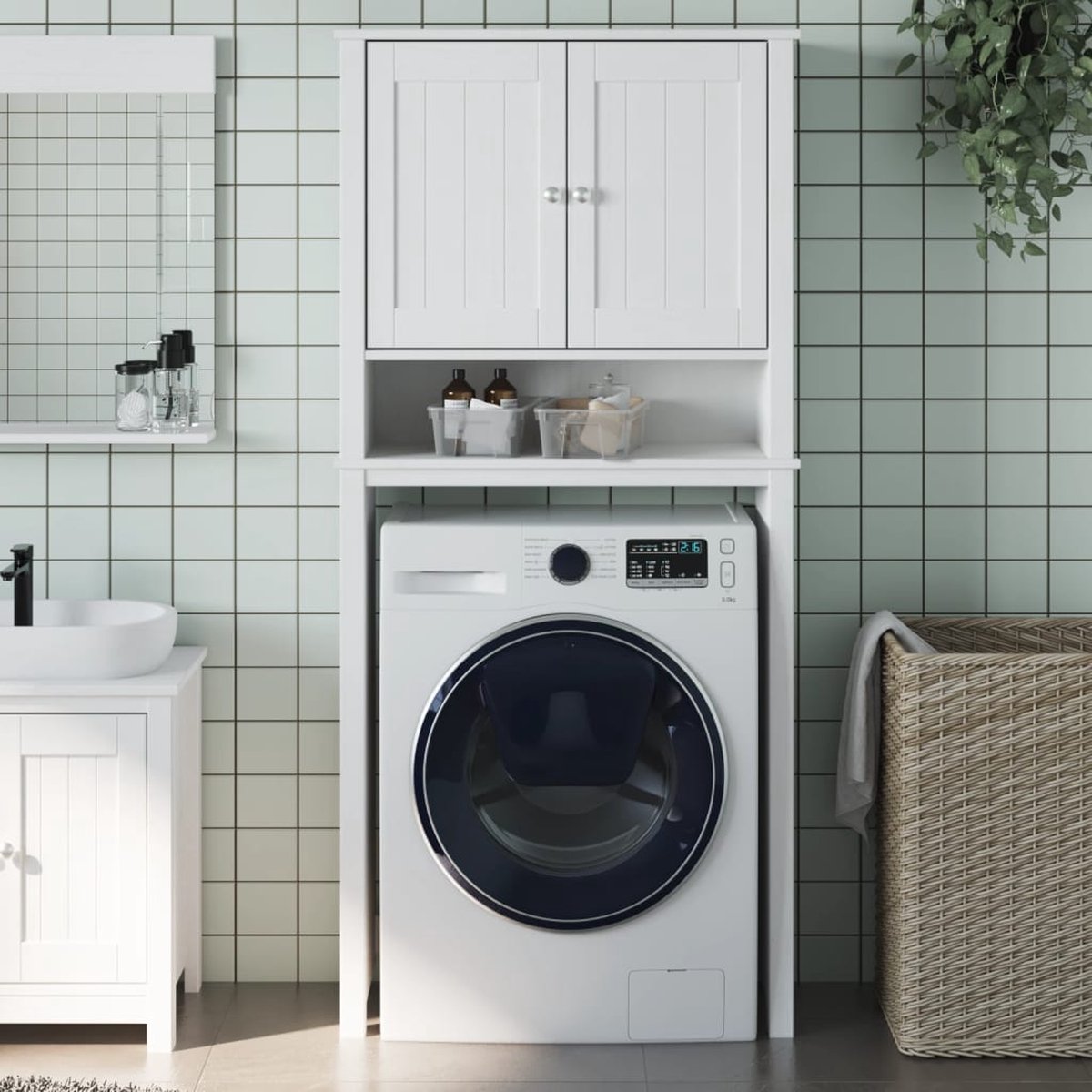 Wasmachine ombouw - Kast - Opbouwmeubel - Verhoger - Wasmachine meubel - Opbergkast - Hout - Wit