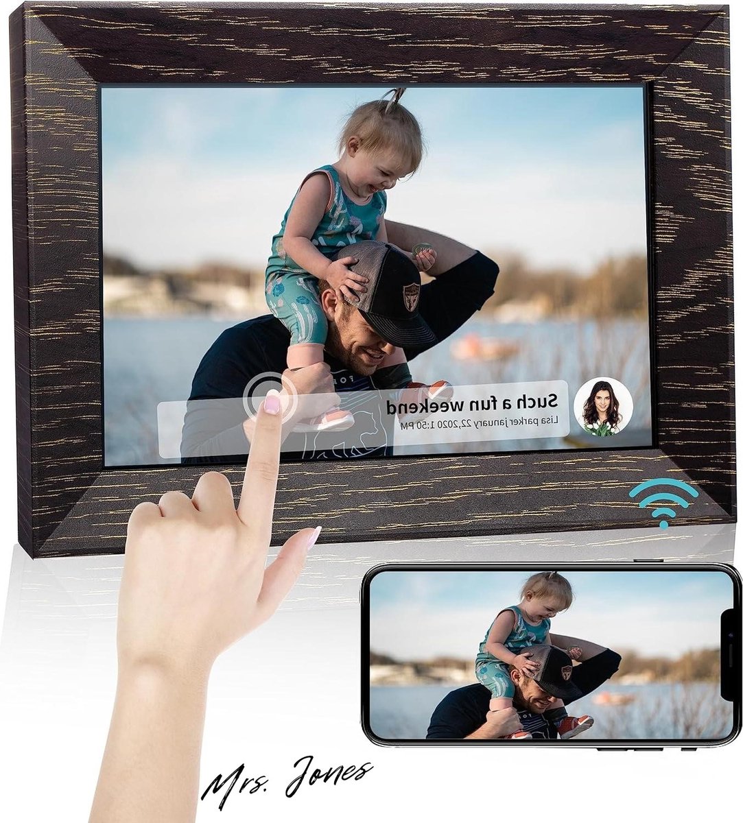Mrs. Jones 8 inch WiFi digitale fotolijst 16G walnootbruin - - Mrs. - €120,99