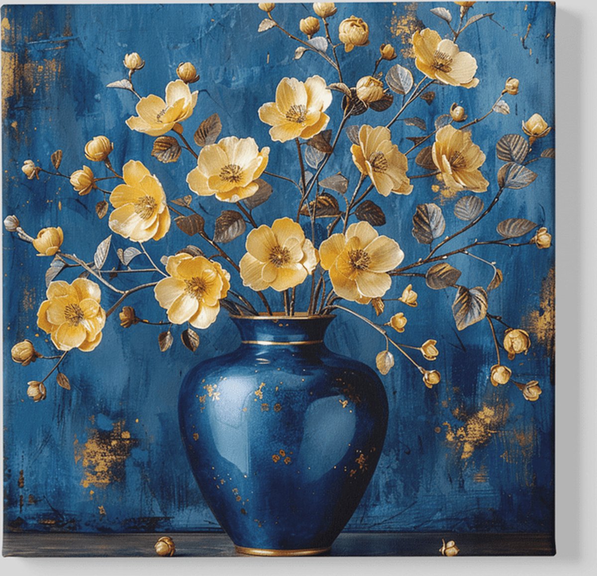 Vierkant Canvas Schilderij - Vaas met Bloemen - 100x100x2 cm